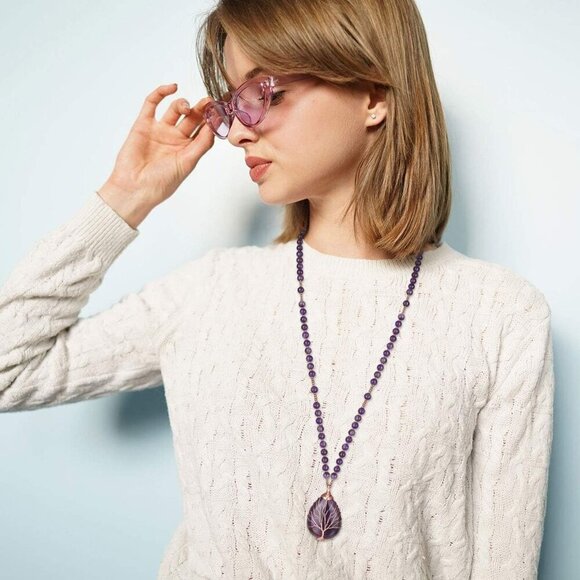Healing Amethyst Necklace Natural Stone Wire Wrapped Pendant for Meditation - Picture 2 of 9